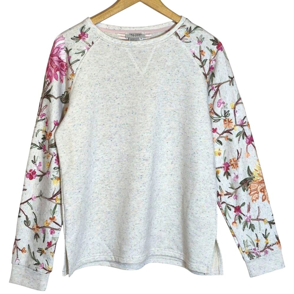 Tru Luxe Jeans Natural Chainstitch Embroidery Pullover Sweatshirt Small